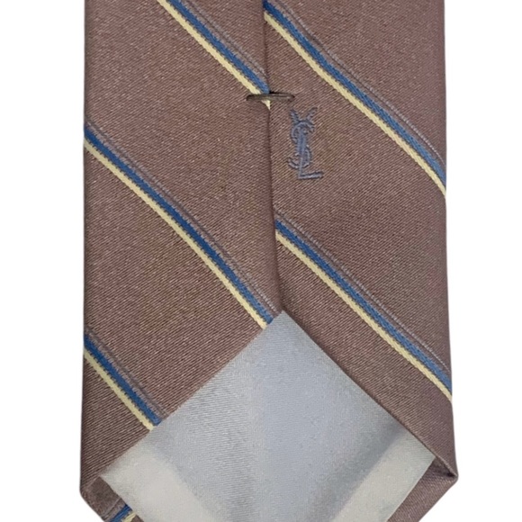 Vintage Yves Saint Laurent Striped Silk Blend Tie in Taupe - Picture 3 of 7